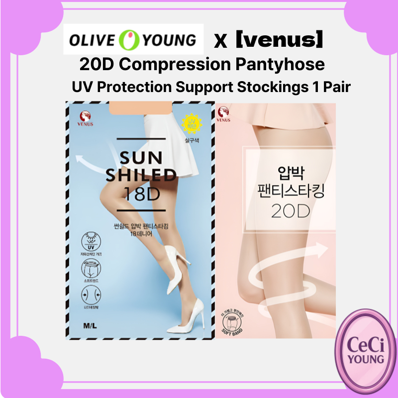 [venus] ถุงน่องการบีบอัด Sun Shield Apricot ถุงน่องป้องกันรังสียูวี 1 คู่/20D ถุงน่องการบีบอัด Apric