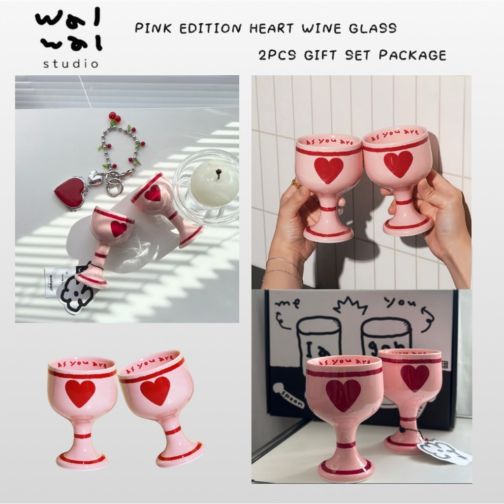 [WAL STUDIO] PINK EDITION MINI HEART WIN GLASS 2PCS GIFT SET PACKAGE (76-WWS-PKWG01)