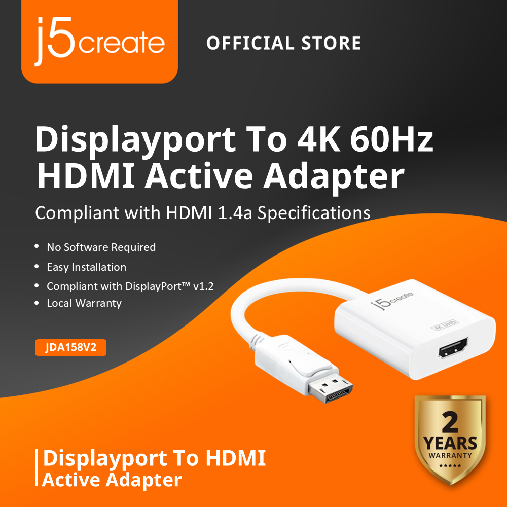 J5CREATE JDA158 Displayport เป็นอะแดปเตอร์ HDMI 4K
