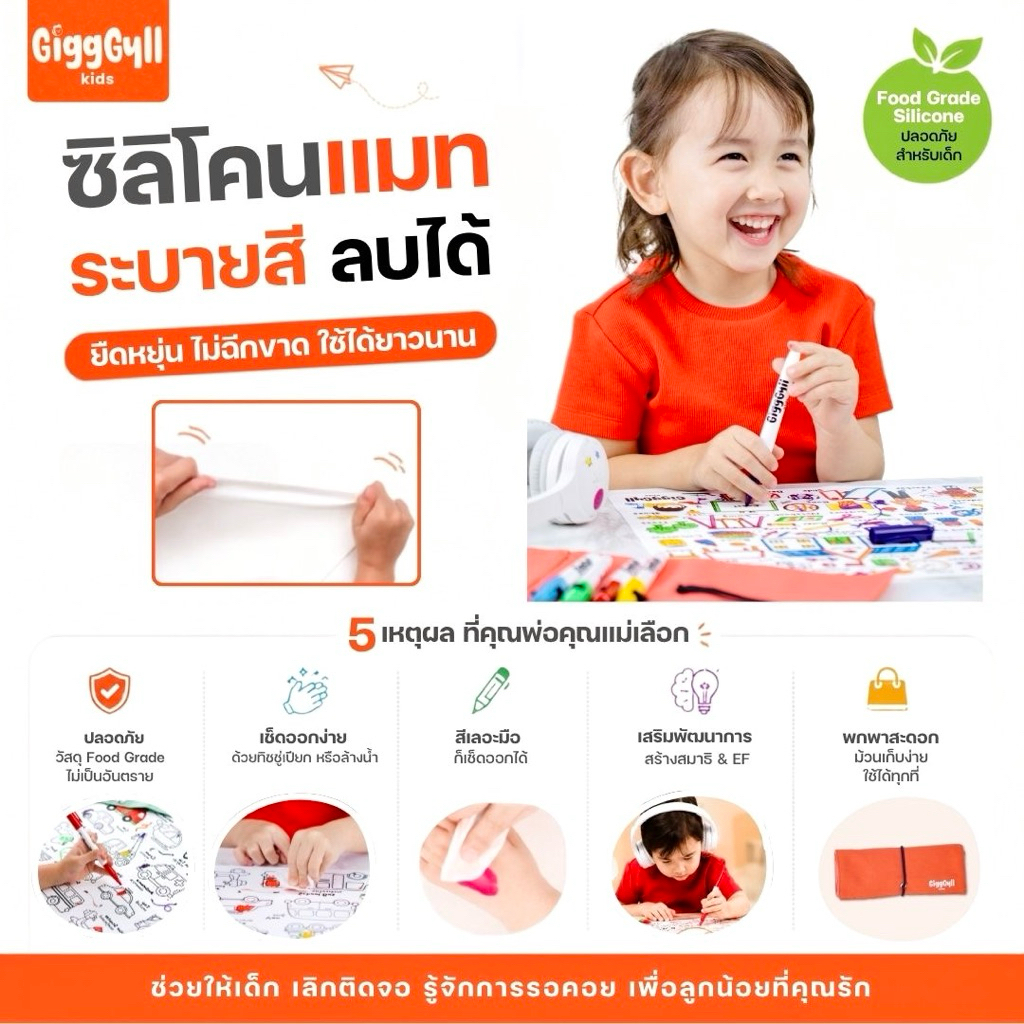 GiggGyll kids ตัวช่วยลดจอ เสริมพัฒนาการ ซิลิโคนแมทระบายสี ลบง่าย ใช้ซ้ำได้ยาวนาน l แบรนด์แรกในไทย 🇹🇭