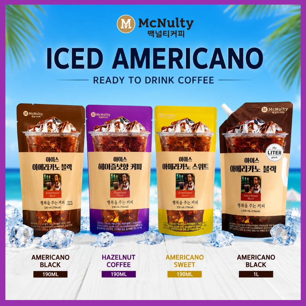 McNulty Ready To Drink Iced Coffee Americano Black Sweet Hazelnut 190ml 1L