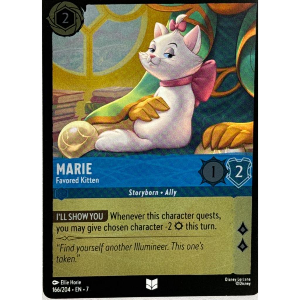 การ์ดสะสม Disney Lorcana Marie - ลูกแมวโปรดปราน EN 7 Archazias Island 166/204 ฟอยล์เย็น