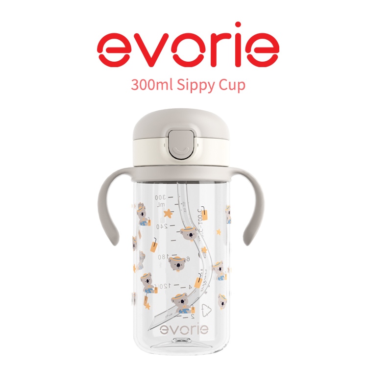 Evorie Tritan Sippy Straw Cup ขวดน้ําสําหรับเด็กวัยหัดเดินสําหรับเด็ก 1-4 ปี 300mL, Koala King ไม่เข