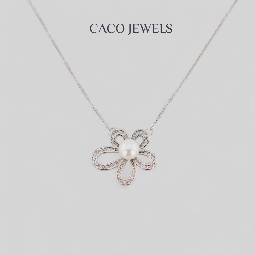 CACO 3A สร้อยคอมุกน้ําจืดพรีเมี่ยมพร้อมเพชร 925 เงินและเซอร์โคเนีย "Aman" (1 ชิ้น)