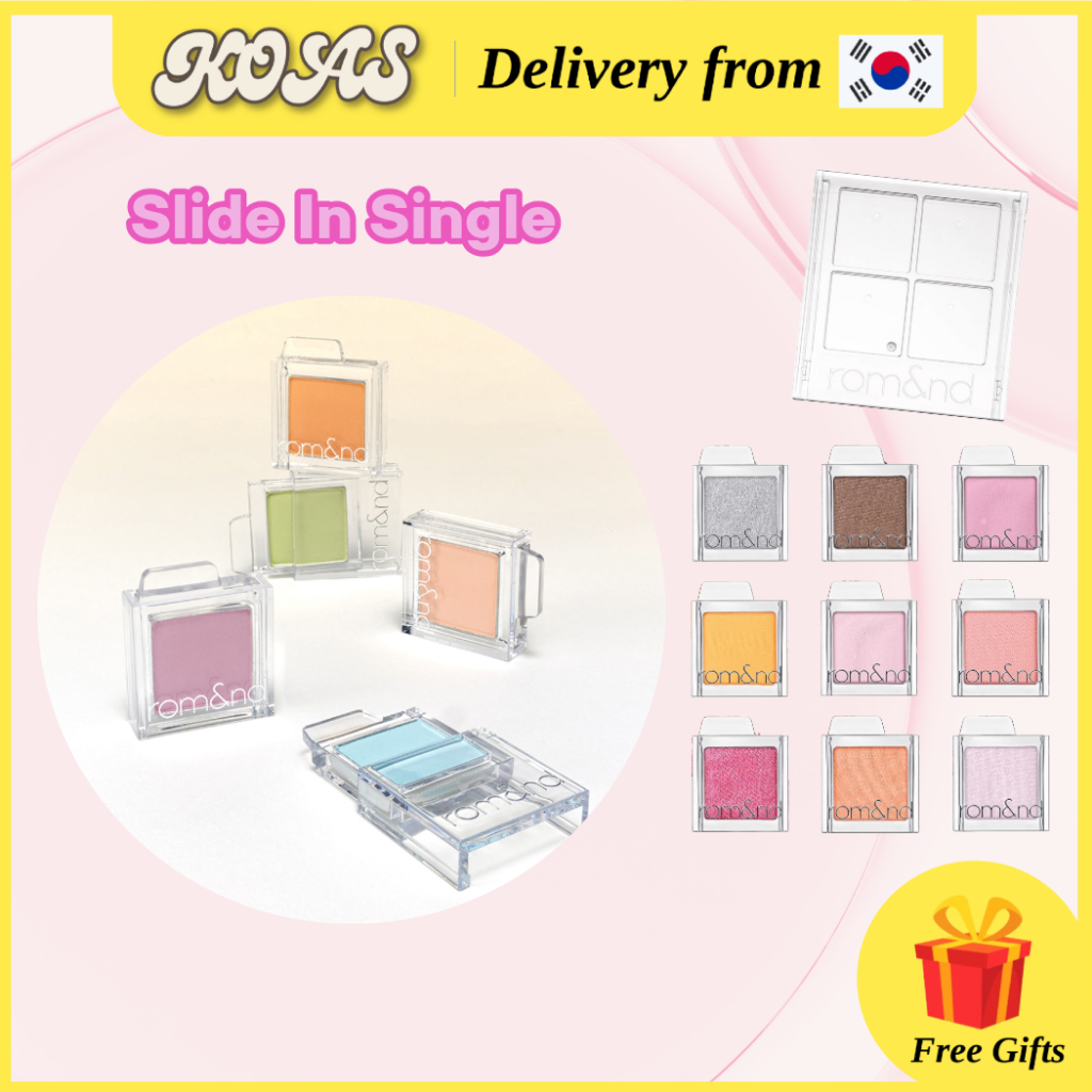 [Rom&Nd] Rom And Nd Slide In Single 53 Colours Eyeshadow / Case / Mini Makeup Brush Set / Romand
