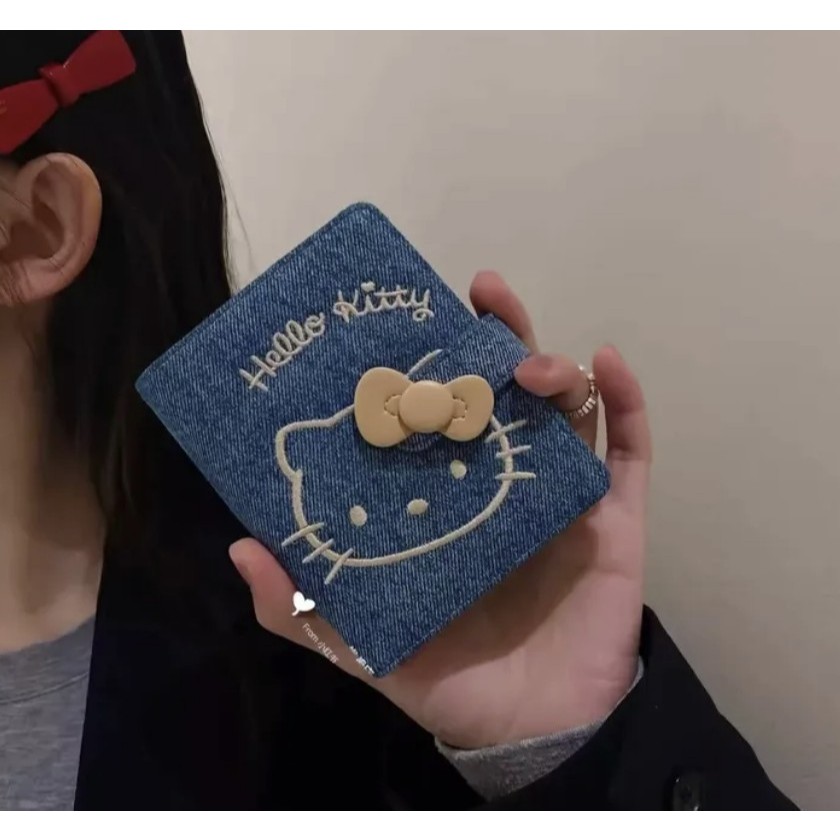 Kitty Cat Character Denim Jean Card Wallet