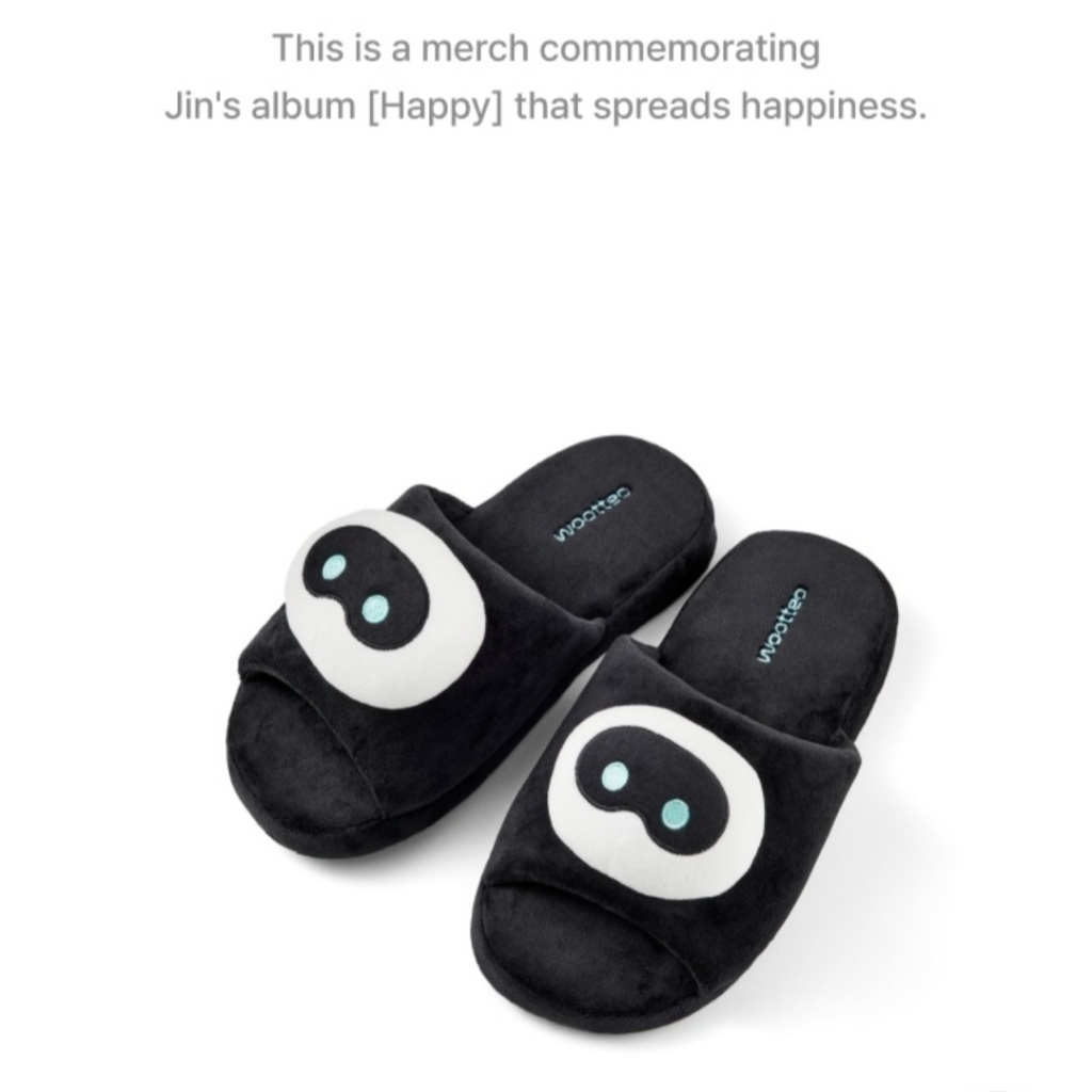 รองเท้าแตะในร่ม BTS JIN Happy Wootteo | สินค้าที่ได้รับอนุญาตจาก HYBE สำหรับสะสมหรือให้เป็นของขวัญ