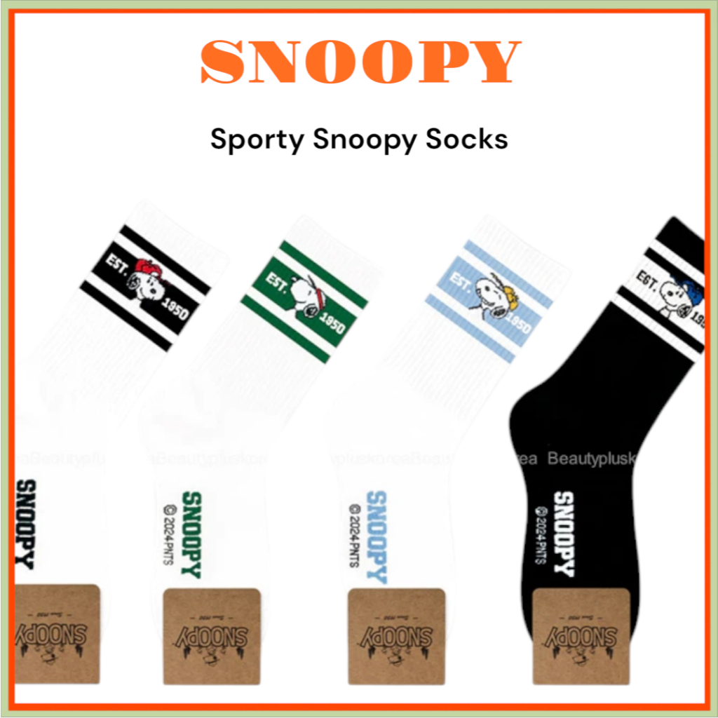 [SNOOPY] Sporty Snoopy Socks (Black Line / Green Line / Blue Line / White Line)