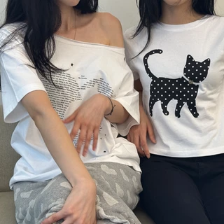 [RONRON] Type Cat Off Shoulder T Shirts / 3colors