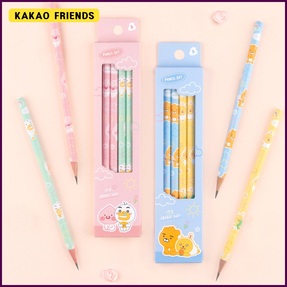 ของขวัญสําหรับเด็ก! Kakao Friends Lovely Design Pencil Set 4pk แบรนด์เกาหลี