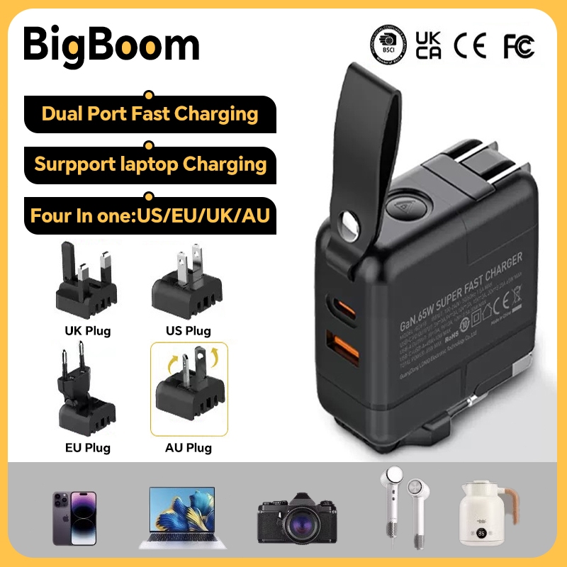 LDNIO Travel Adapter 65W GaN Charger พร้อมปลั๊กเปลี่ยนได้ UK/EU/US/AU Global Universal Travel Fast C