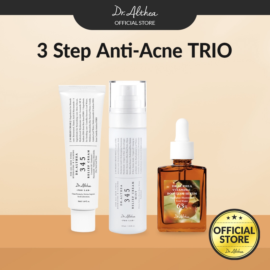 ดร.อัลธีอา 3 ขั้นตอน แอนตี้-แอคเน่ ทรีโอ | 345 Relief Cream 50ml + Vitamin C Boosting Serum 30ml + 3