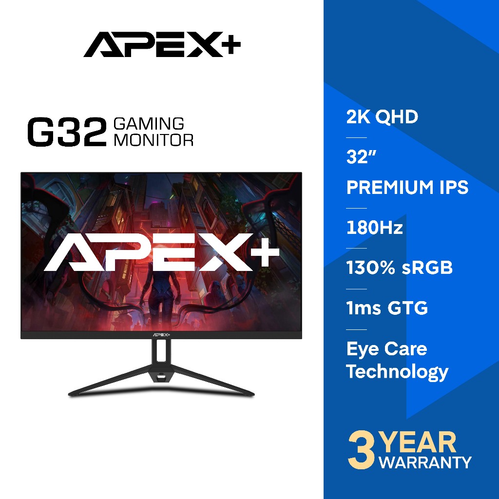 APEX+ EVO 32" 180Hz 2K QHD Monitor - Premium IPS 1ms GTG HDMI + DP Audio Speaker VESA Office & Gamin