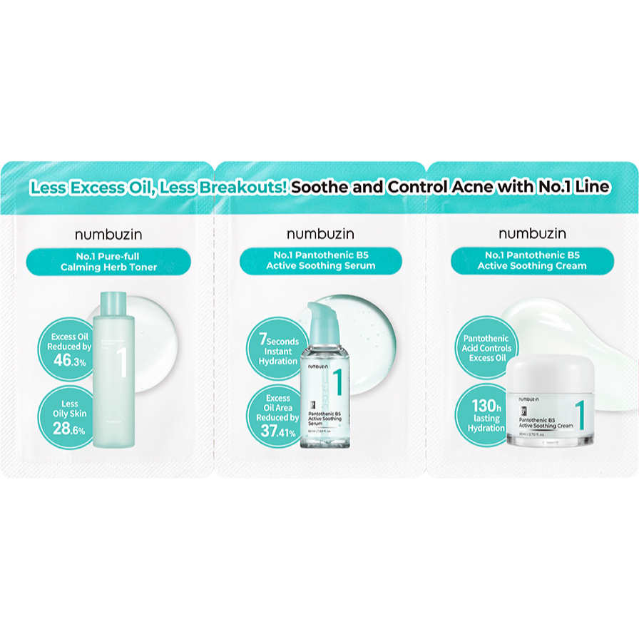 [Numbuzin Official] No.1 Toner, Serum, Cream Line Sachet (3 ชนิด)