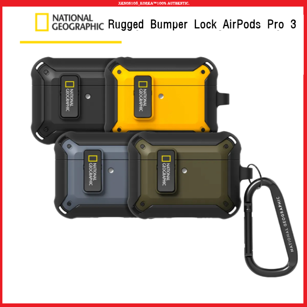 (National Geographic) Premium AirPods Rugged Bumper Lock Case for AirPods Pro 3