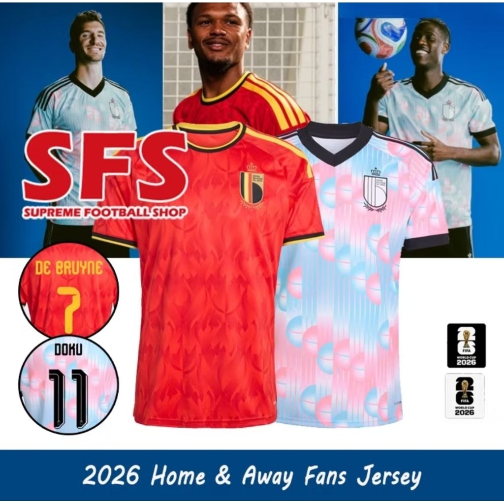 SFS คุณภาพสูง 2026 เบลเยียมฟุตบอลเสื้อฟุตบอลเสื้อกีฬาแฟนรุ่น Home Away S-4XL