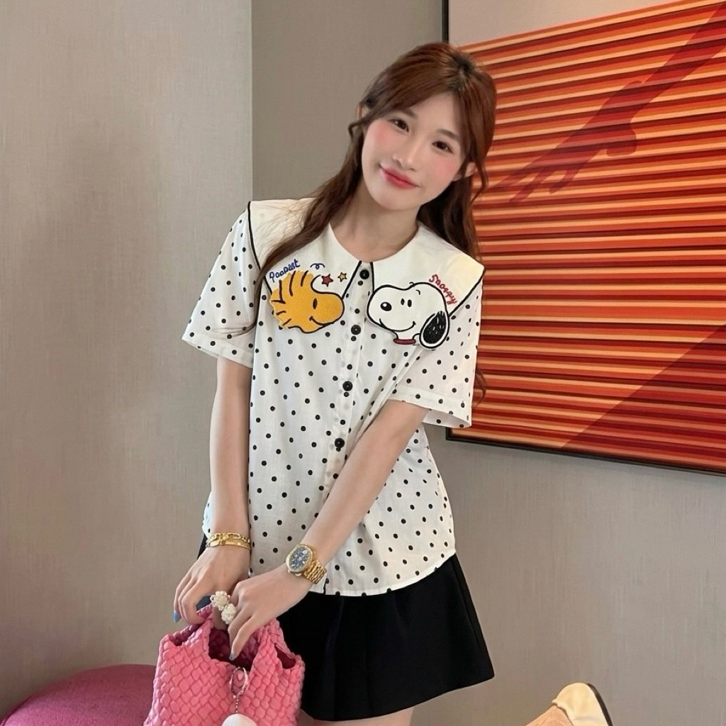 เสื้อน้อง snoppy ผ้าคอตตอนลายจุด ปกปัก peanut snoopy รูปที่ 5