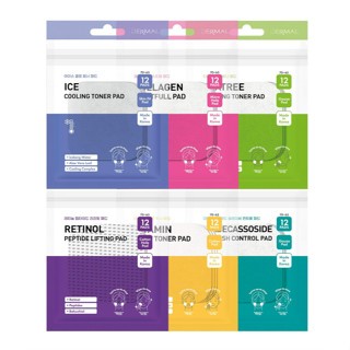 DERMAL 6 ประเภท Toner Pad Trial Kit ชุดเดินทางแบบพกพา - Ice Cooling, Collagen, Retinol, Madecassosid