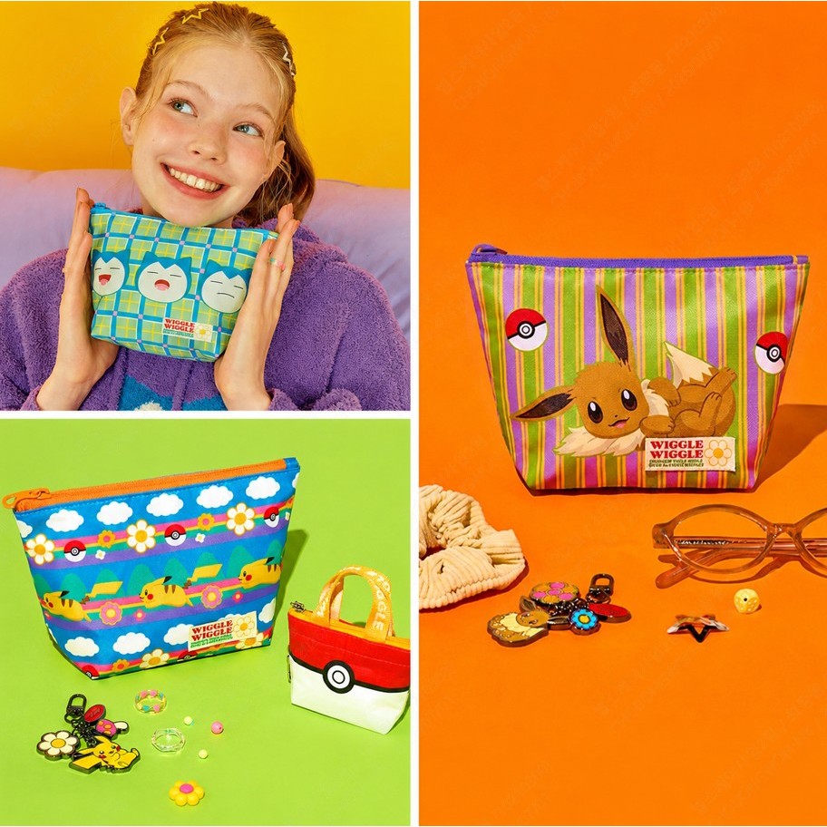 Wiggle Wiggle Pokémon Pattern Pouch Cosmetic Makeup Travel Organizer Zipper Bag Pikachu Eevee Snorla