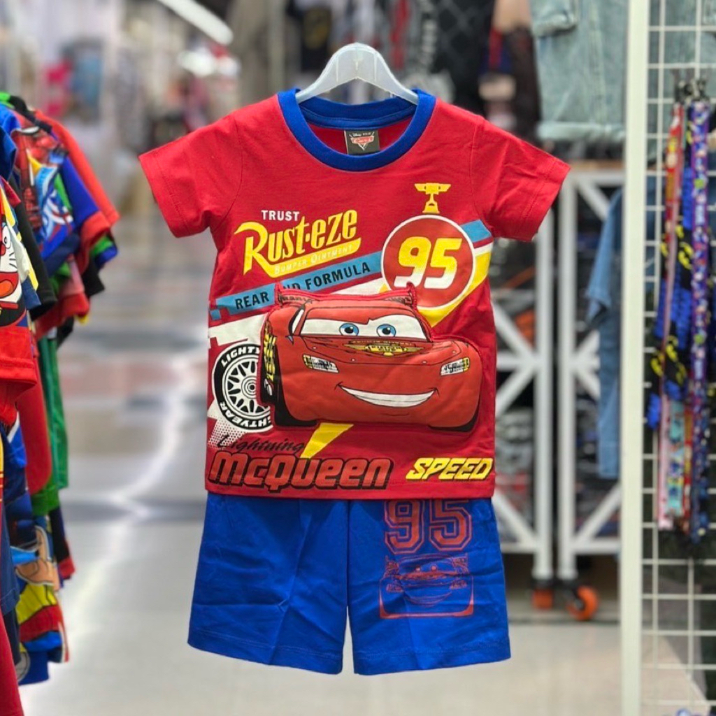 ชุดโปเกม่อน โดเรม่อน car+กางเกงเอวยางยืดขาสั้นไซส์1-2-3ผ้าcottonลายลิขสิทธิ์แท้