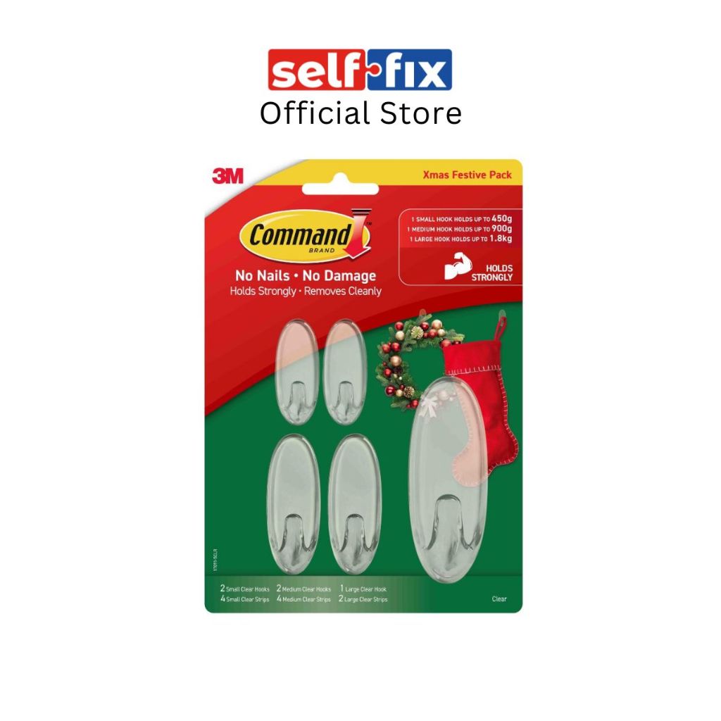 3M Command 17091-5CLR Christmas Pack ตะขอใสสารพัน [Special Selffix]