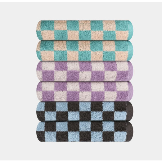SONGWOL Daily Check Face Towel 180g Combed Cotton 5PCS Soft Absorbent Hotel Bathroom Towel สีม่วงสีเ