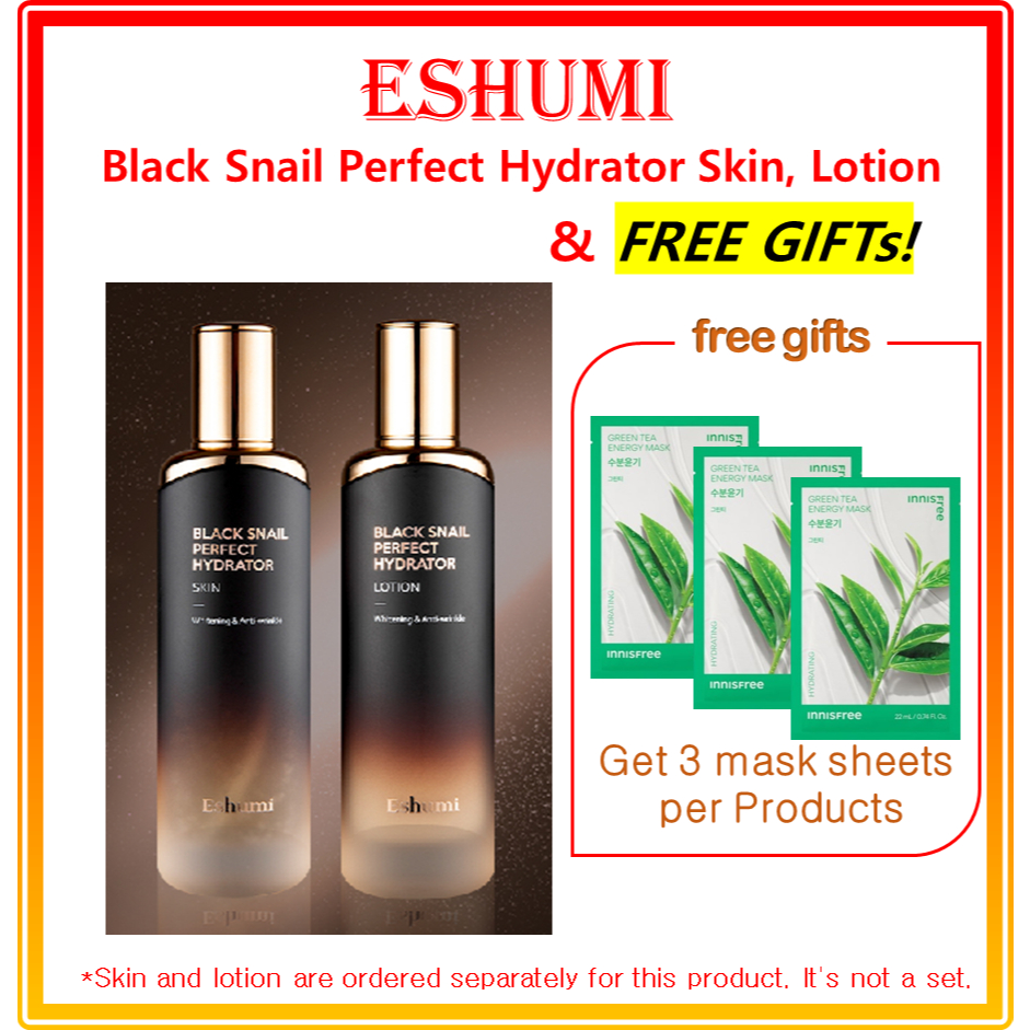 Eshumi Black Snail Perfect Hydrator Skin, Lotion (Free gift★ innisfree Energy Mask X 3EA) / Eshumi B