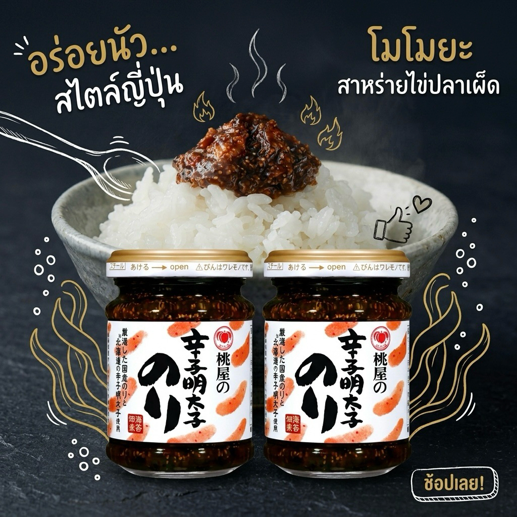พร้อมส่งในไทย สาหร่ายกวนผสมไข่ปลาเมนไทโกะสุดนัวที่คลุกกับข้าวสวยร้อนๆ Momoya Karashi Mentaiko Nori นำเข้าจากญี่ปุ่