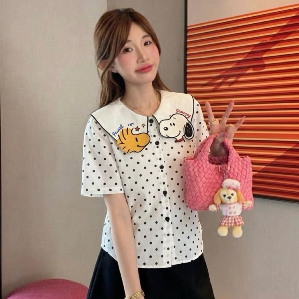 เสื้อน้อง snoppy ผ้าคอตตอนลายจุด ปกปัก peanut snoopy รูปที่ 4