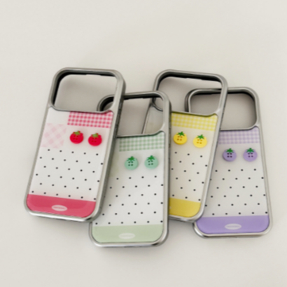 The Ninemall - Tomato Patchwork 3d parts decoden charm Silver Bumper Case เข้ากันได้กับ iPhone Galax