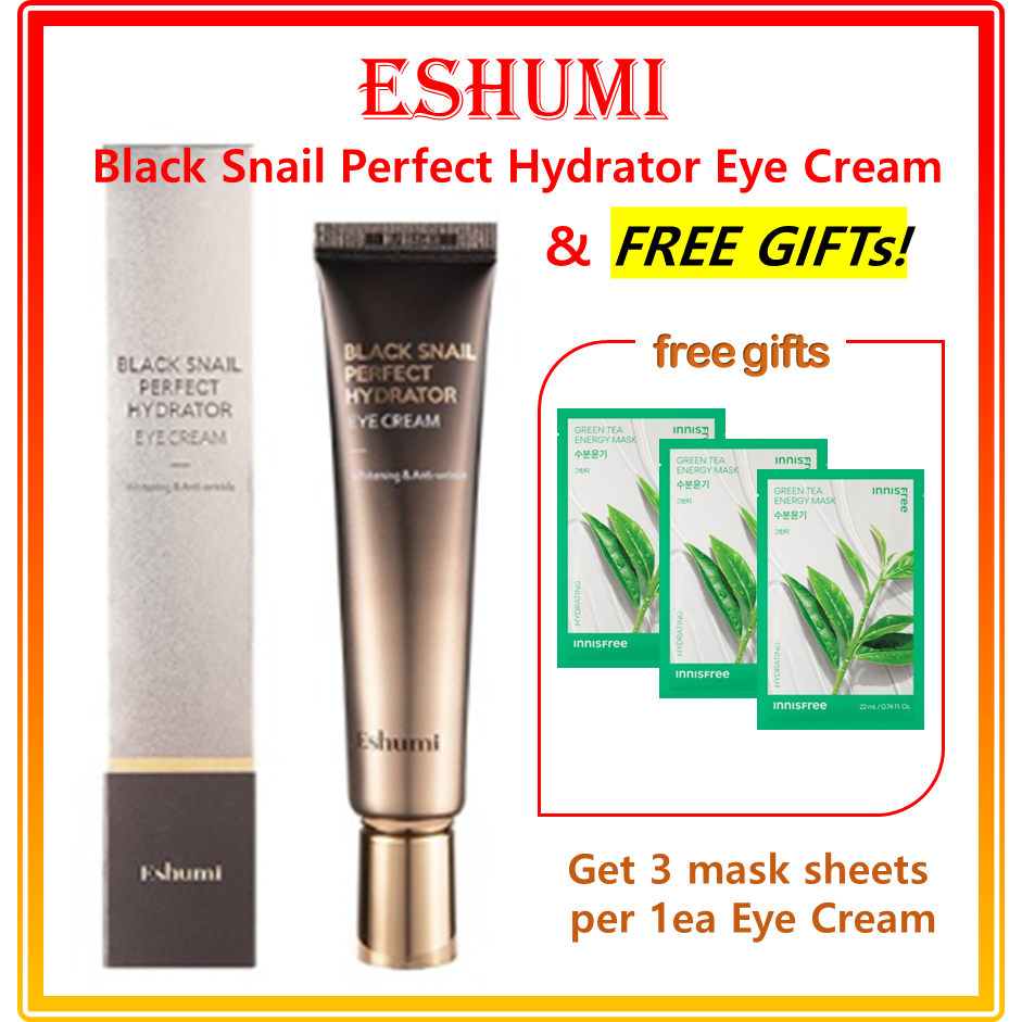 Eshumi Black Snail Perfect Hydrator อายครีม บํารุงรอบดวงตา(Free gift★ innisfree Energy Mask X 3EA) /