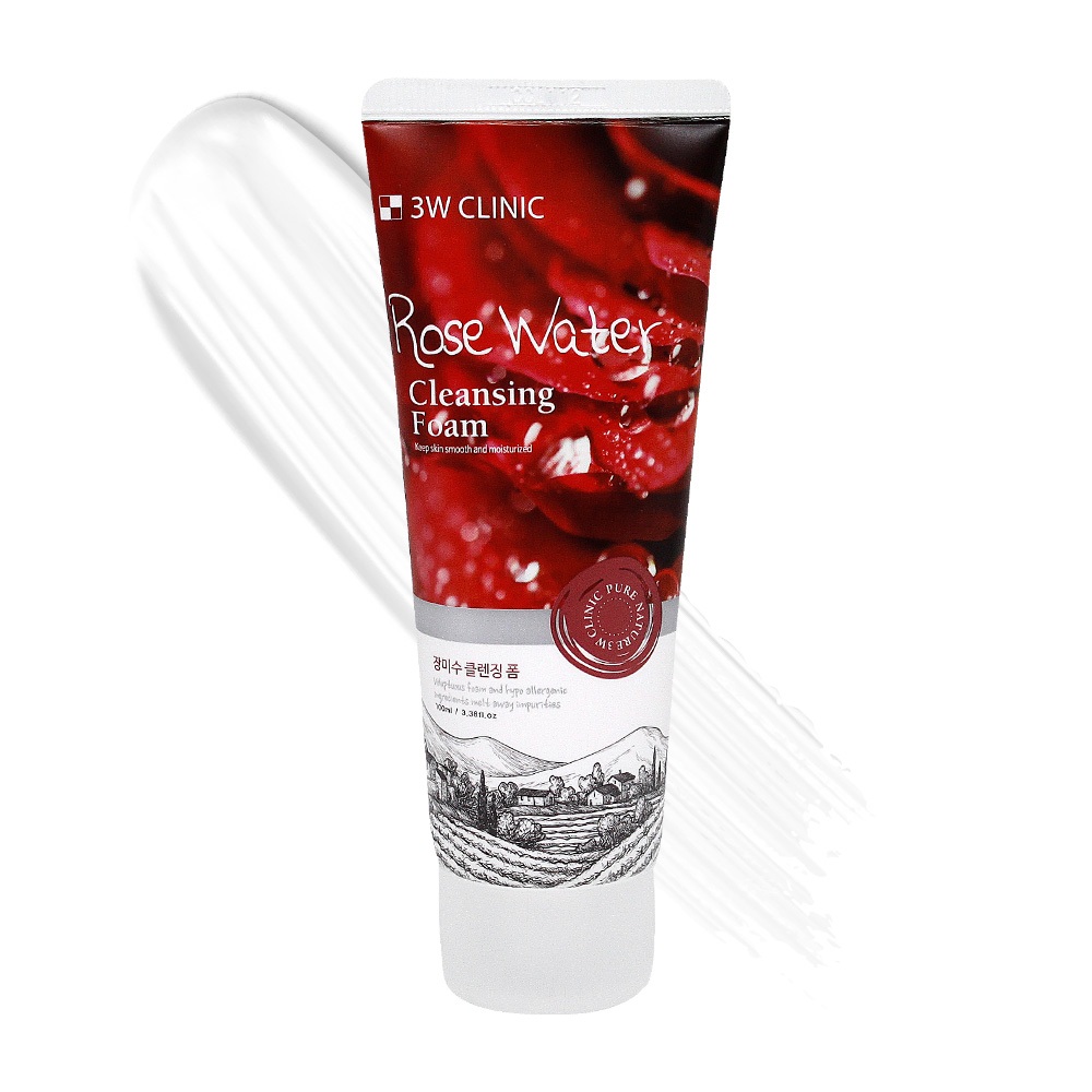 3W CLINIC 3W CLINICRose Water Cleanser Foam 100ml Korean Facial Cleanser Rich Foam Hydrating Care