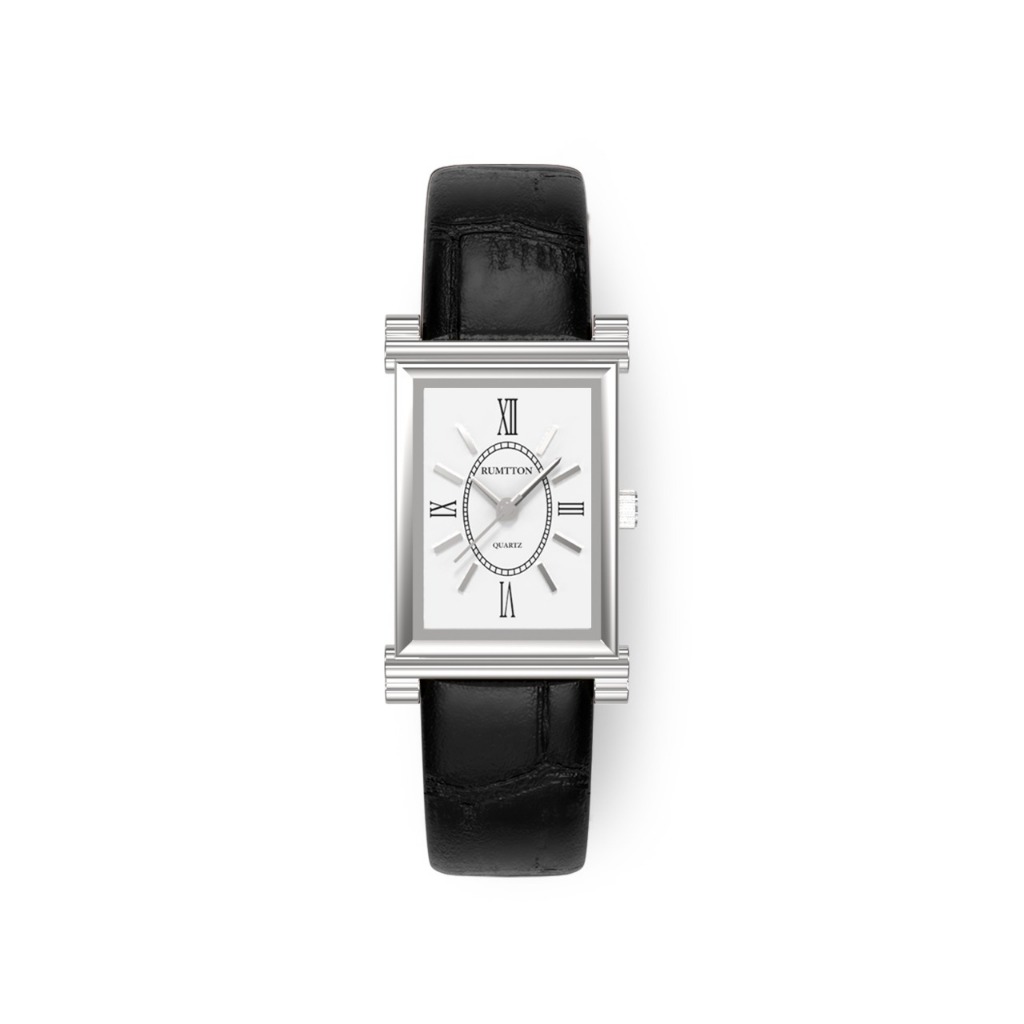 RUMTTON Classic Black Leather band watch HERON Silver