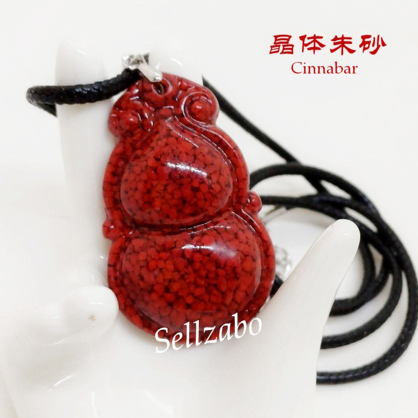 ZZZ Red Cinnabar Raw Ore Gourd จี้สร้อยคอคริสตัล Tattoo สร้อยคอสร้อยคอสายคล้องคอสวมใส่ Maroon Cinnab