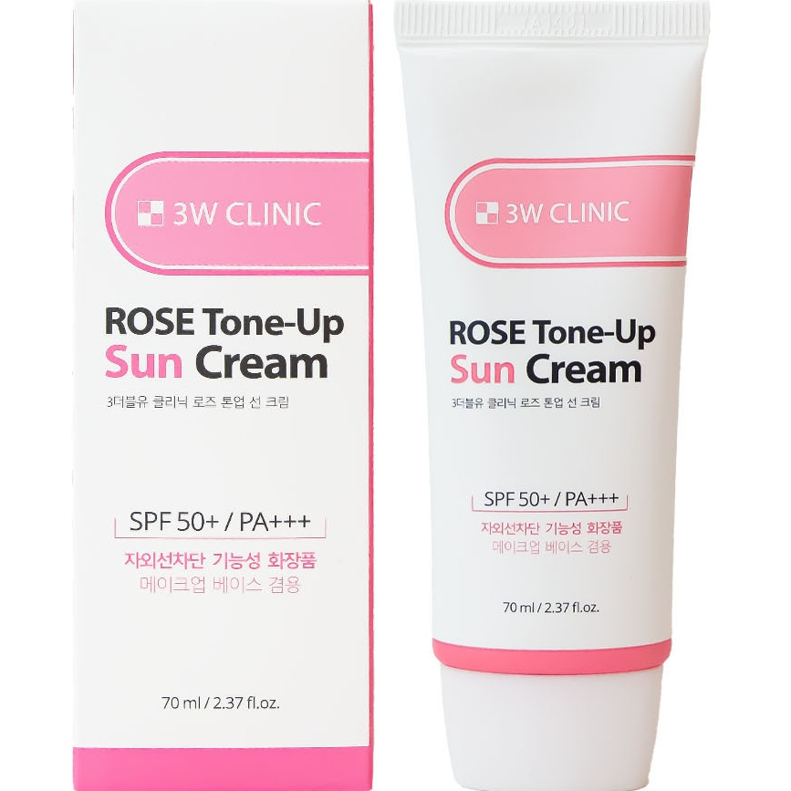 【3W CLINIC】 Rose Tone-Up Sun Cream 70ml SPF50+ PA+++ | ครีมกันแดดโทนอัพกุหลาบ เบสเมคอัพปรับผิวใส K-B