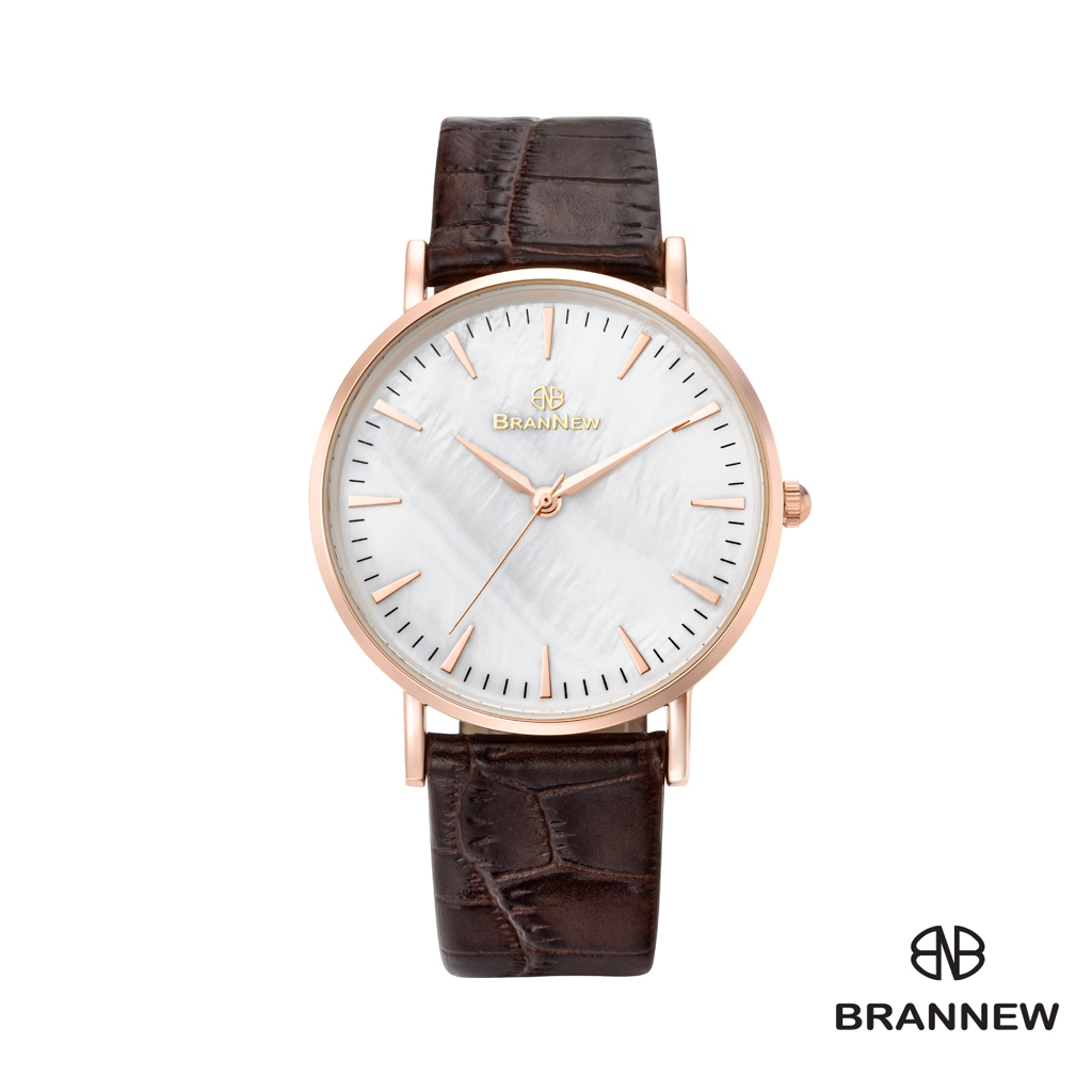 [จัดส่งจากเกาหลี]BRANNEW Elegant Mother of Pearl(MPO) Dial Watch for Women - Rose Gold Case & Brown 