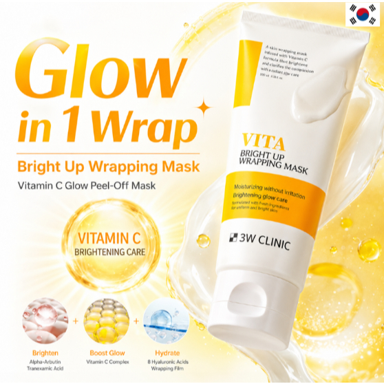 [3W CLINIC] Vita Bright Up Wrapping Mask 100g, Vitamin C Glow Peel-Off Mask, k-beauty