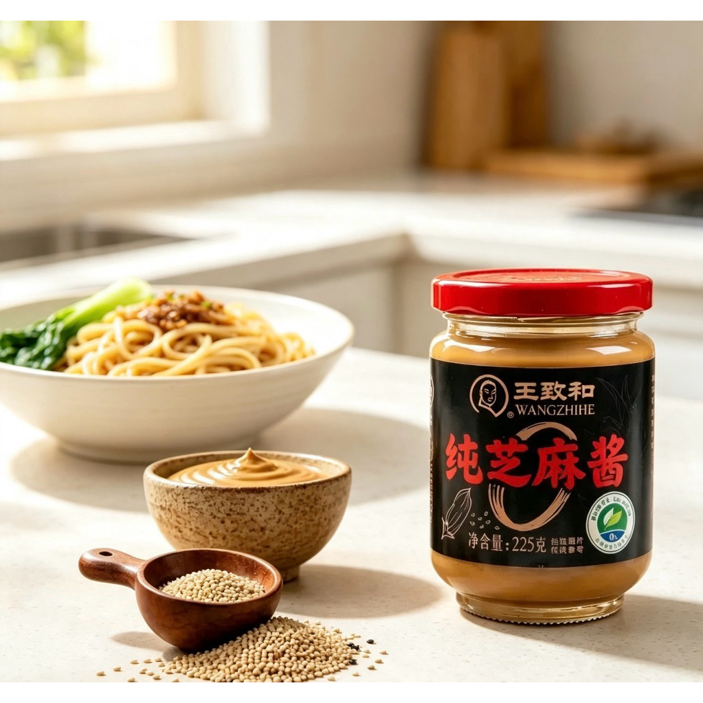 A22 ซอสงา งา 100% พร้อมส่ง( 王致和纯 芝麻酱 )ขนาด 225g เป็นซอสที่มีกลิ่นหอมของงาบด มีรสชาติหอมอร่อยกลมกล่อม