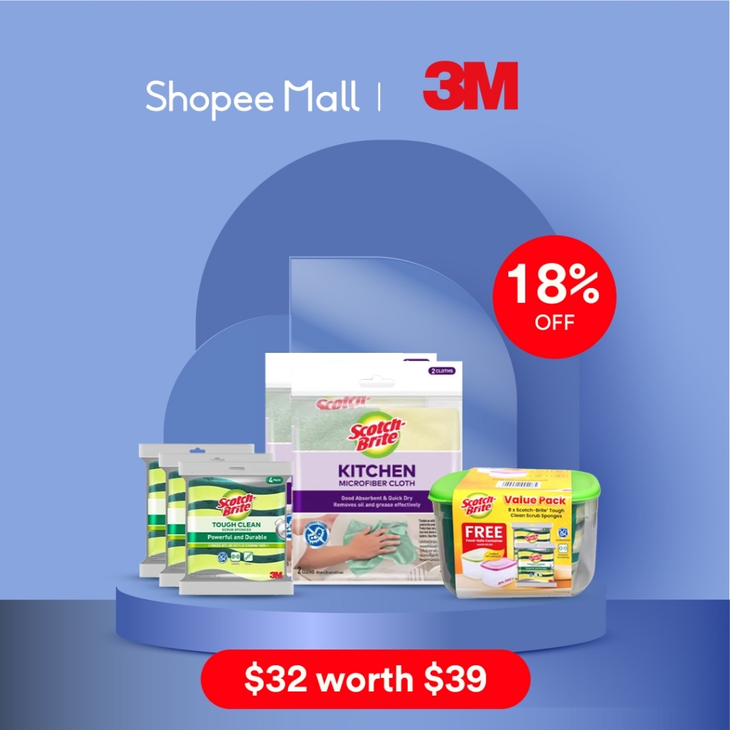 3M Scotch-Brite 213VP Tough Clean Scrub Sponge with Container (แพ็ค 2 ชิ้น) 4 ชิ้น/แพ็ค สําหรับขจัดค