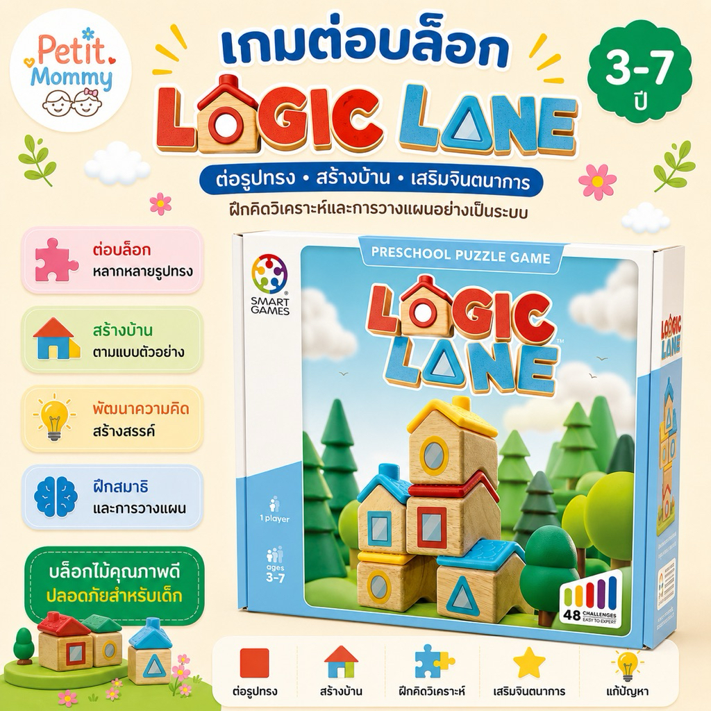 พร้อมส่ง SmartGames Logic Lane เกมต่อบล็อกสร้างบ้าน Preschool Puzzle Game สำหรับเด็ก 3–7 ปี ฝึกวางแผน และมิติสัมพันธ์