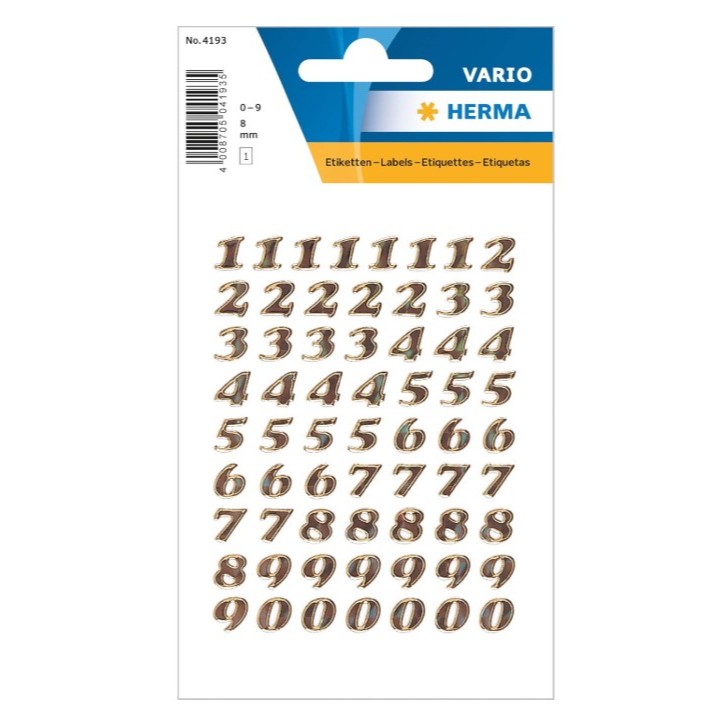The Office Shoppe - HERMA 4193 Numbers Stickers 0 - 9 Made of Glitter Prismatic Film (Font Size 8 mm