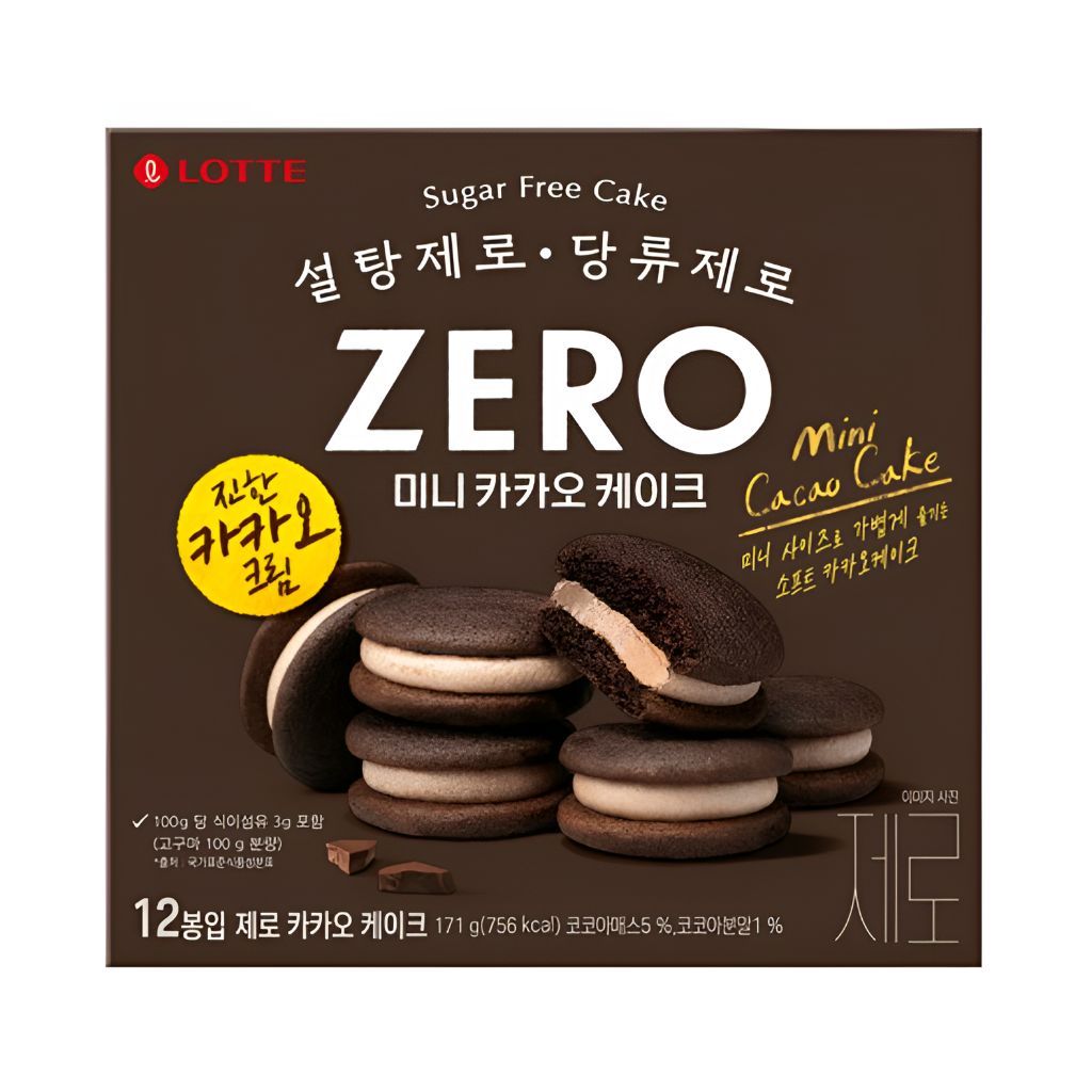 [Lotte] ZERO Chocolate Chip Cookies 168g (12P) & Cacao Cake 171g (12P) – ของว่างเพื่อสุขภาพเกาหลีปรา