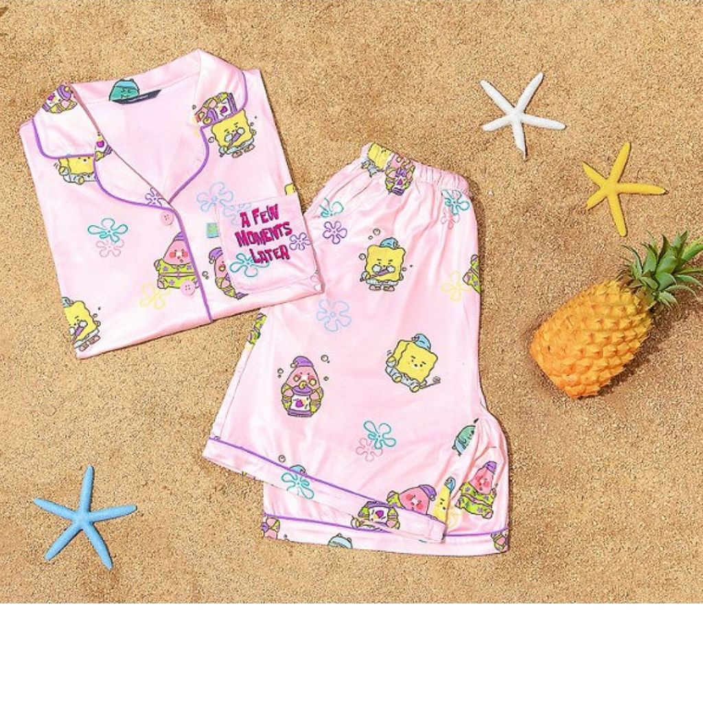 Spongebob Kakao friends ชุดบนและล่าง ชุดนอนสตรี ชุดนอนแขนสั้นฤดูร้อน