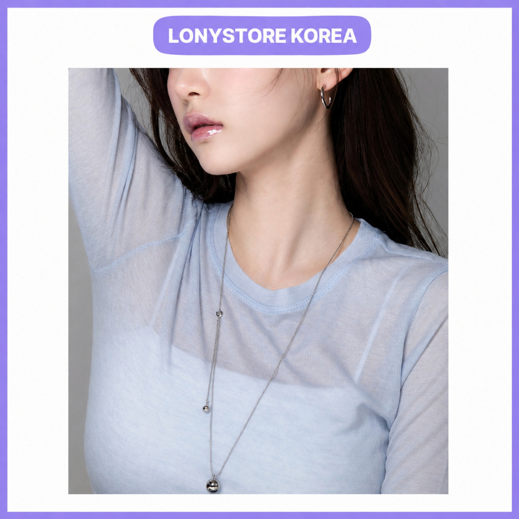 [goldendear] สร้อยคอยาว 14KGP Drop Ball Point, 1 ชิ้น / สร้อยคอเกาหลี / ดีไซน์หยดน้ํายาว / ของแท้ 10