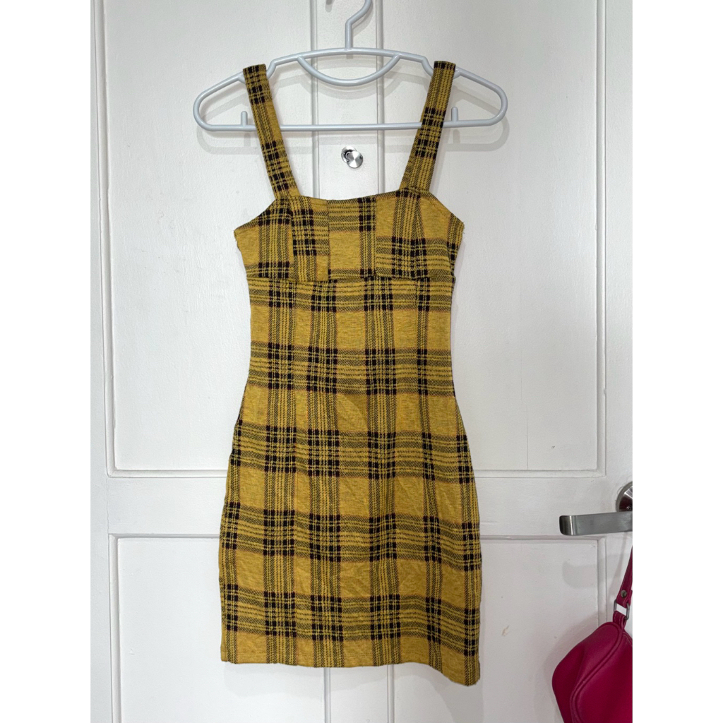 yellow plaid dress size xs-s second hand y2k