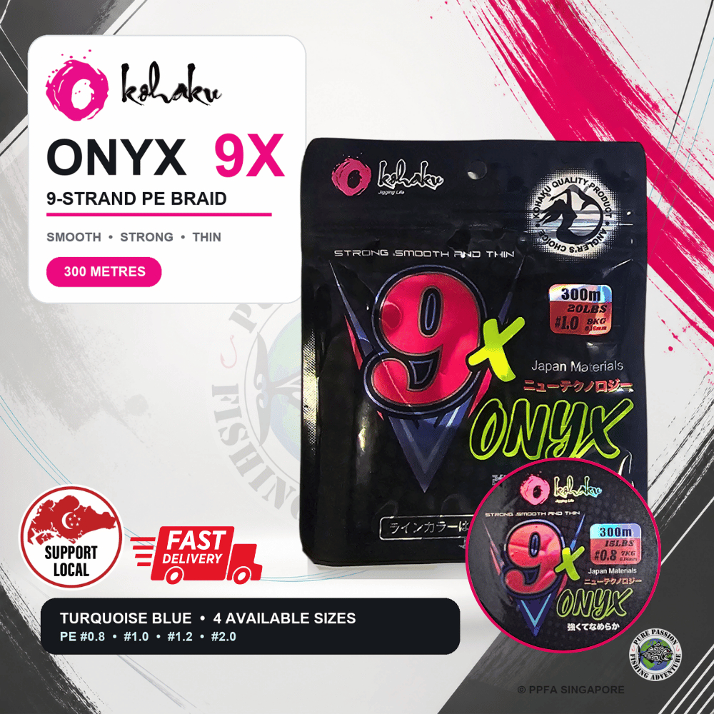 Kohaku ONYX 9X สายตกปลาถัก 300m 9 Strand สาย PE Turquoise Blue PE 0.8-2.0 15-30lb