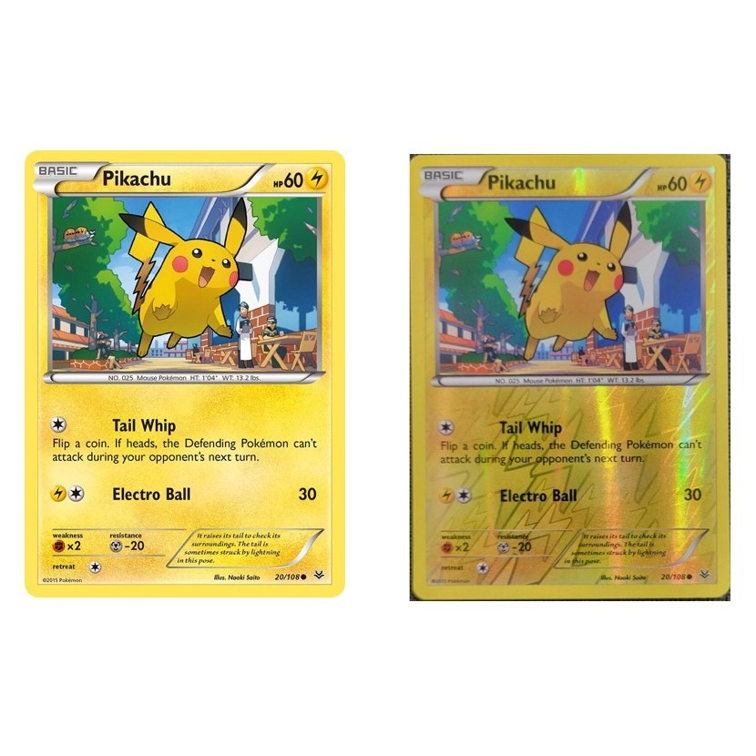 การ์ดโปเกมอนภาษาอังกฤษ Pikachu - 20/108 - Common / Reverse Holo XY - Roaring Skies Singles