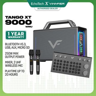 VINNFIER Tango XT9000 MAX250W Karaoke Portable Bluetooth Speaker with Sound card Mixer Controller 2 UHF Microphone