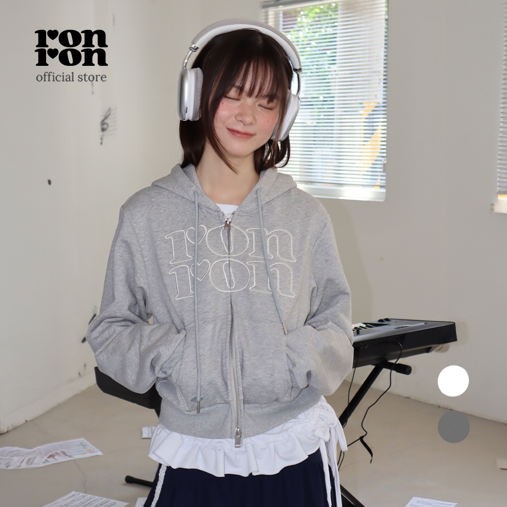 [RONRON] Applique Logo Hooded Zip Up / 2colors
