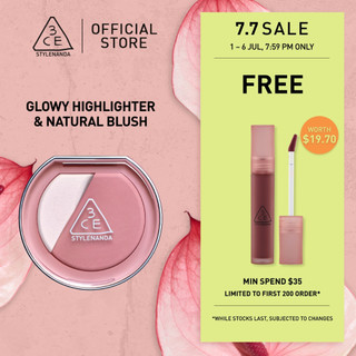3CE Blushlighter, 2 in 1 matte blush and shimmery highlighter, with sebum-based blush which blurs pores and refines skin